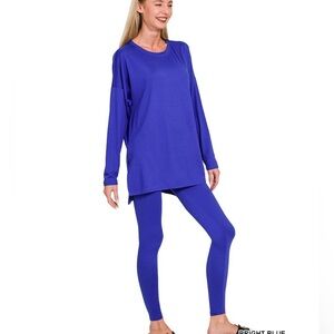 Bright blue Long Sleeve Top and Leggings Set